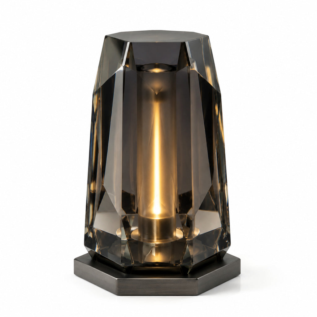 Lampe LED Prisme Fumé – Luminaire d’ambiance en verre graphite