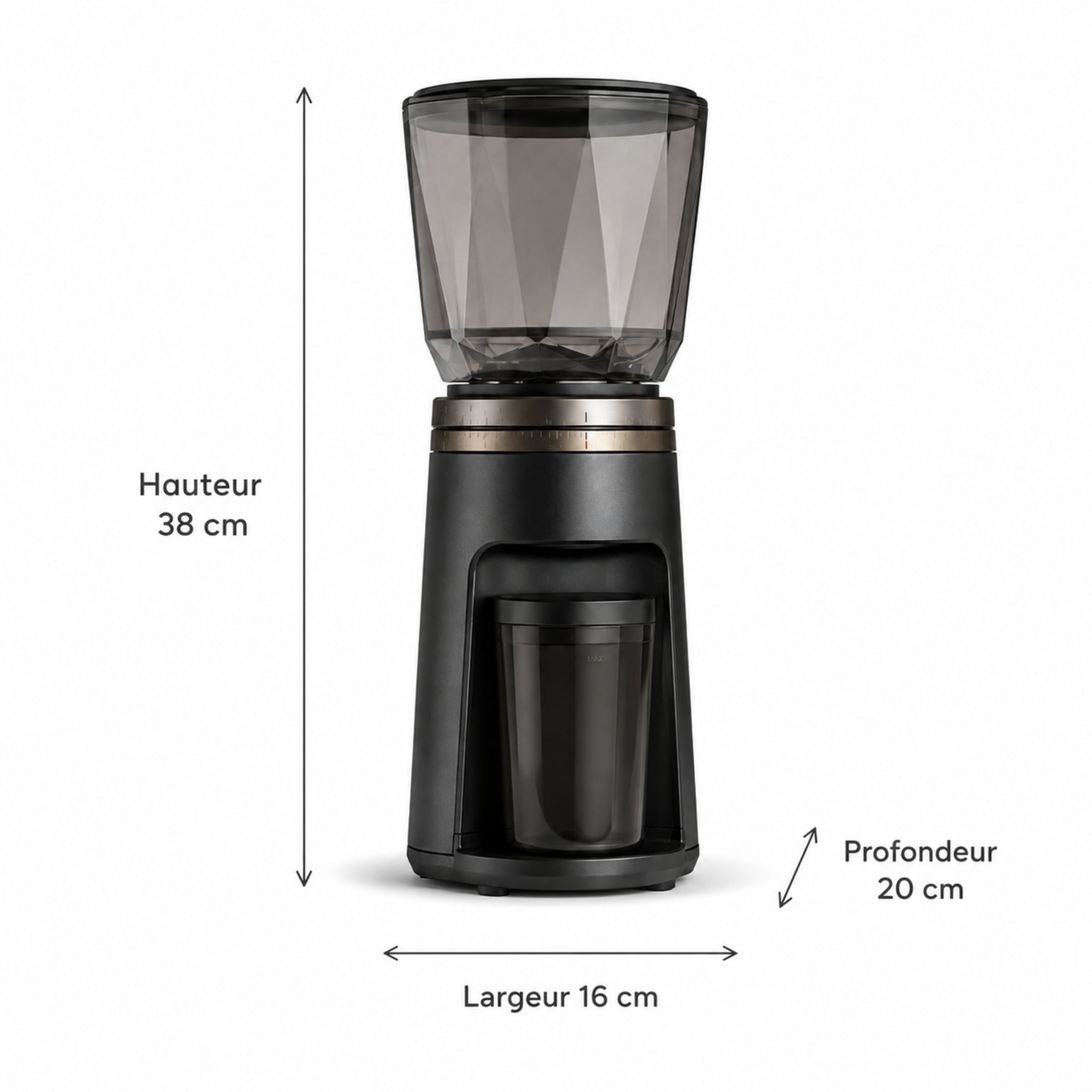 Moulin à café électrique Nox – Broyeur réglable noir et verre fumé