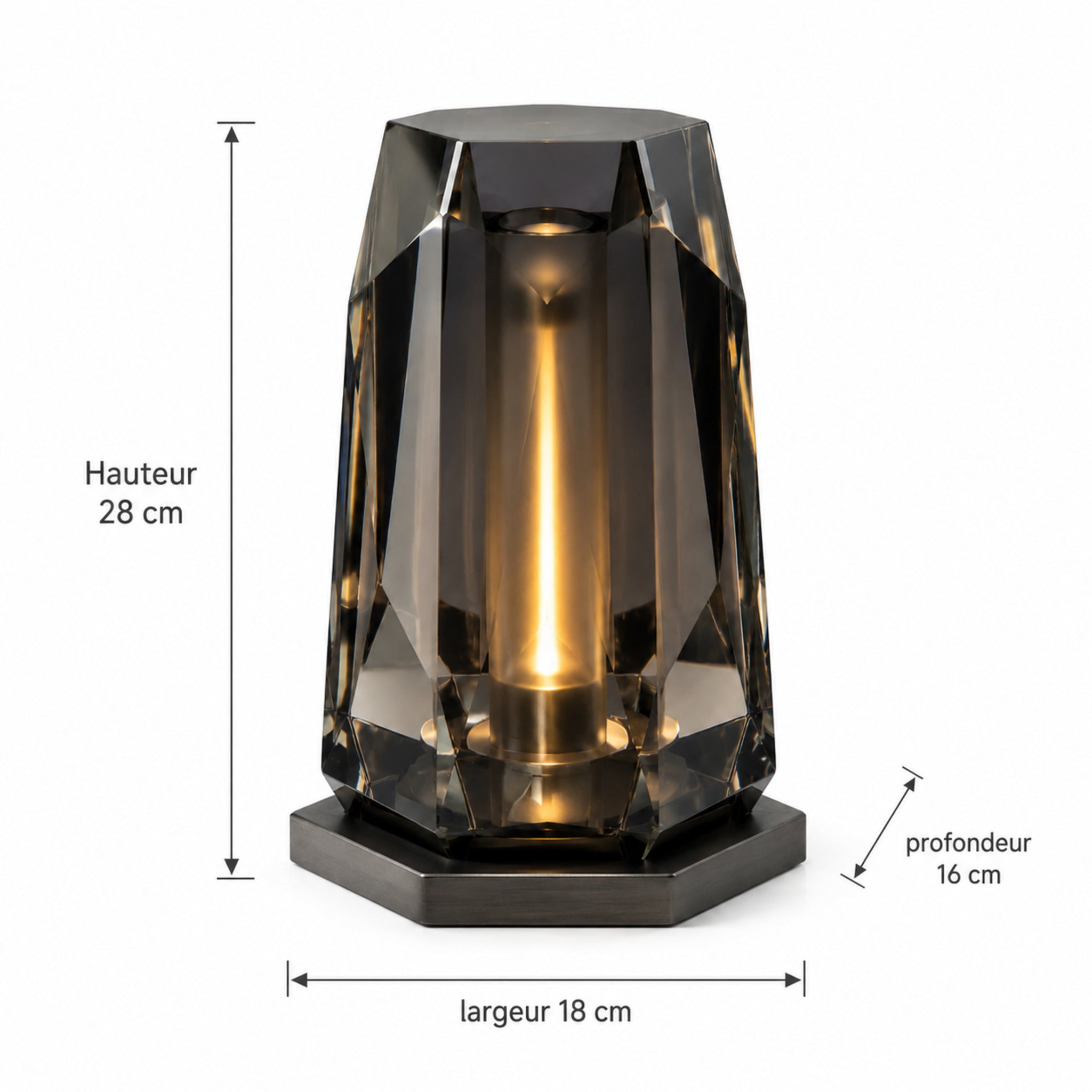 Lampe LED Prisme Fumé – Luminaire d’ambiance en verre graphite