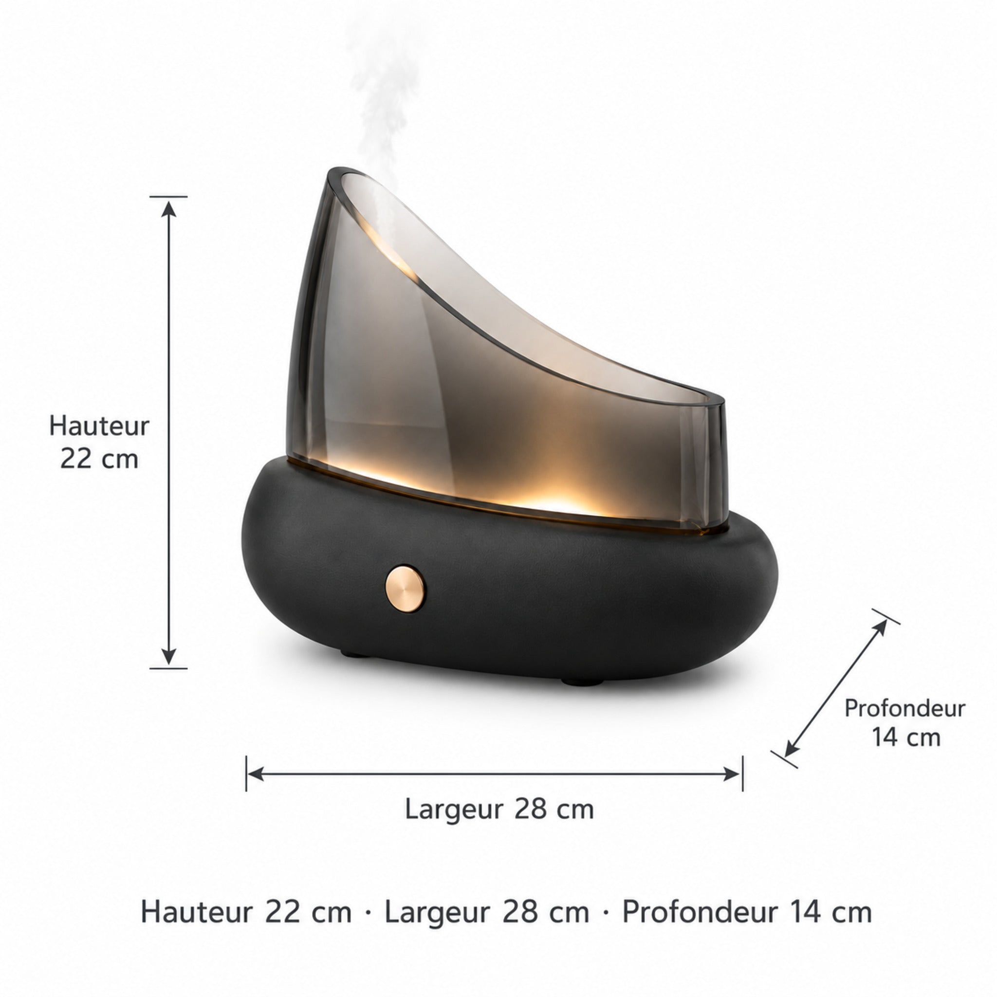 Diffuseur d’arômes Ombre – Brumisateur en verre fumé avec lumière douce