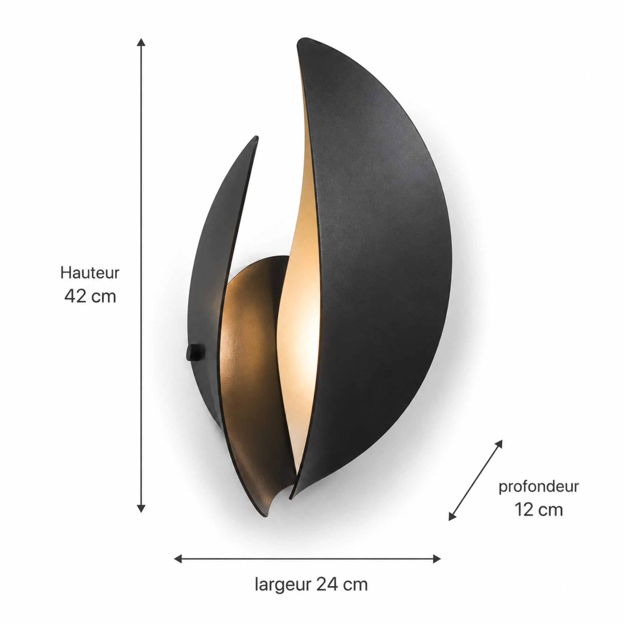Applique murale LED Arc Noir – Luminaire sculptural noir et lumière chaude