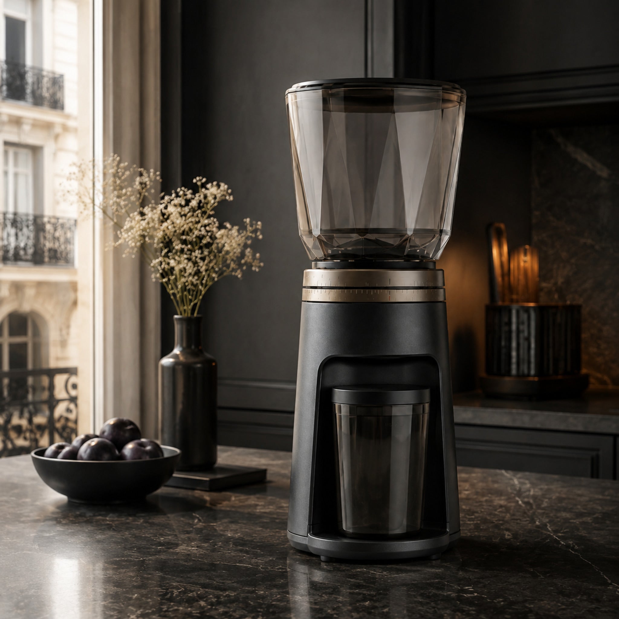 Moulin à café électrique Nox – Broyeur réglable noir et verre fumé