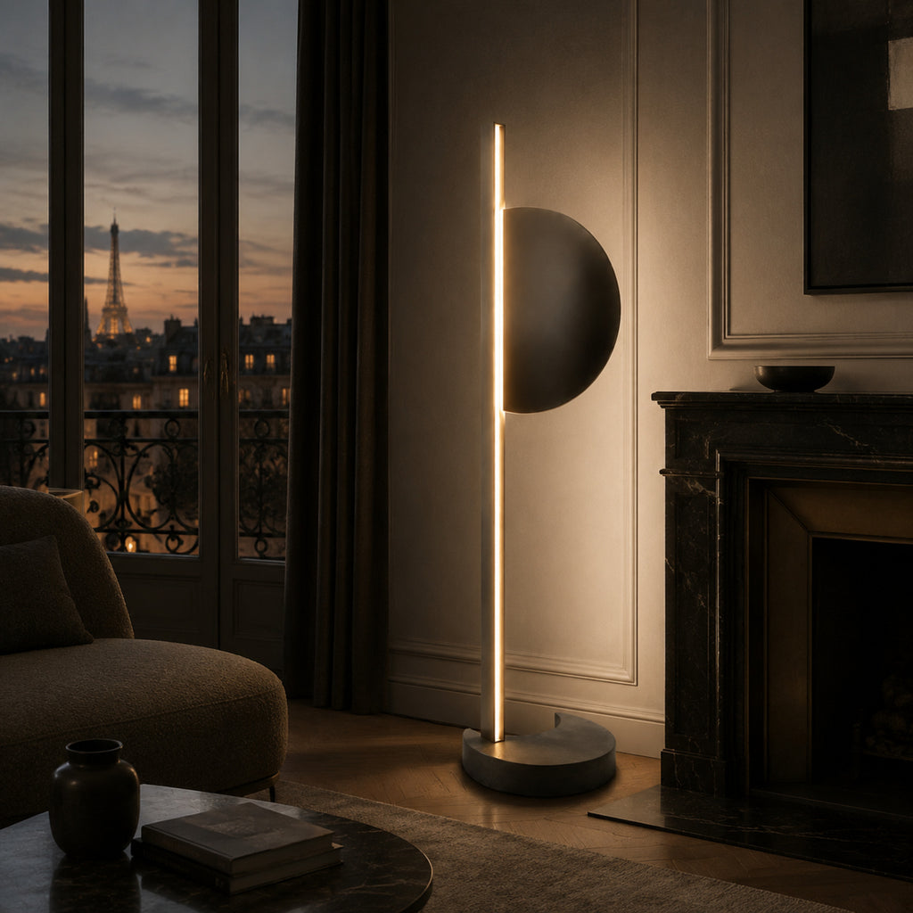 Lampadaire LED Eclipse Verticale – Éclairage design noir contemporain