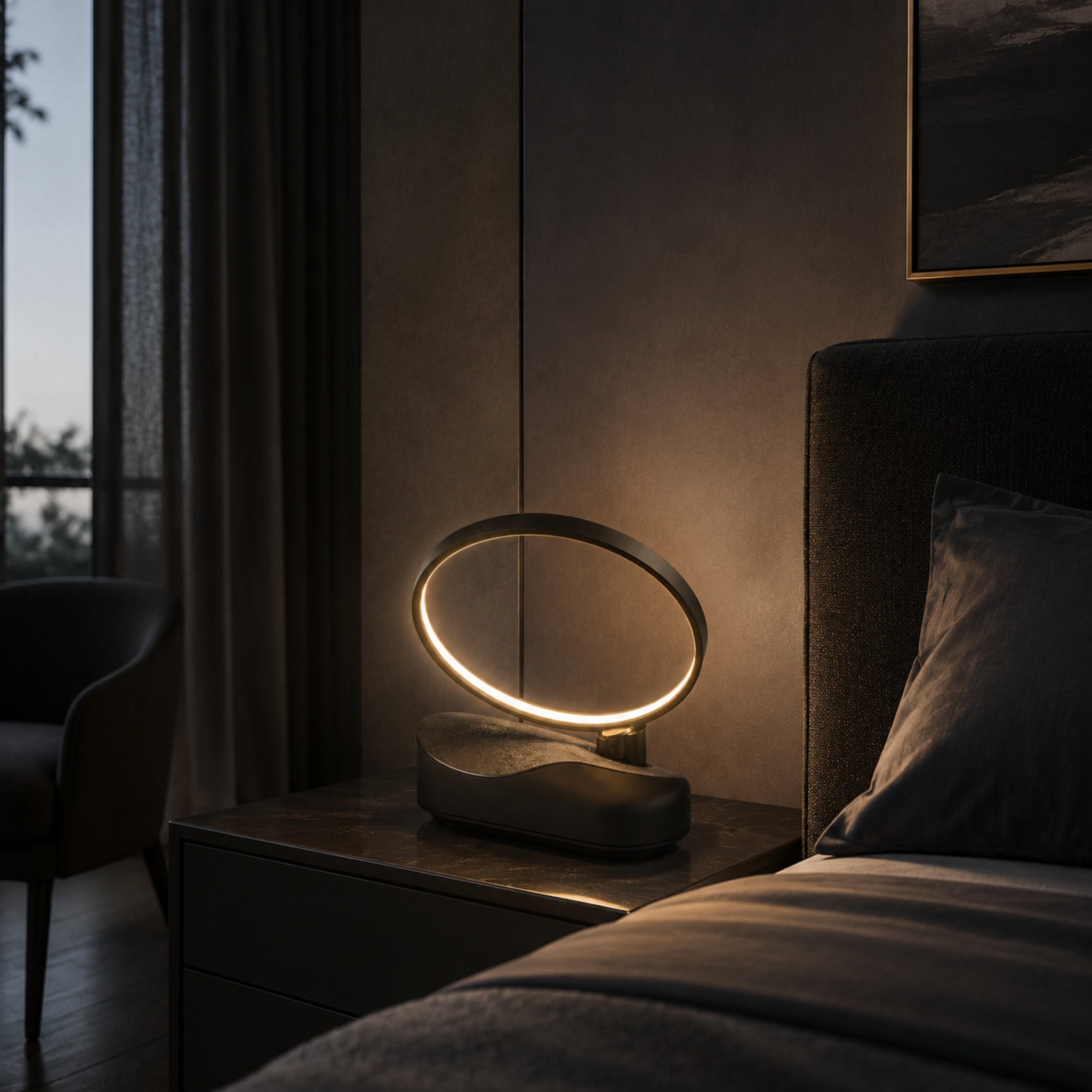 Lampe de table LED Halo Obsidienne – Éclairage d’ambiance design noir