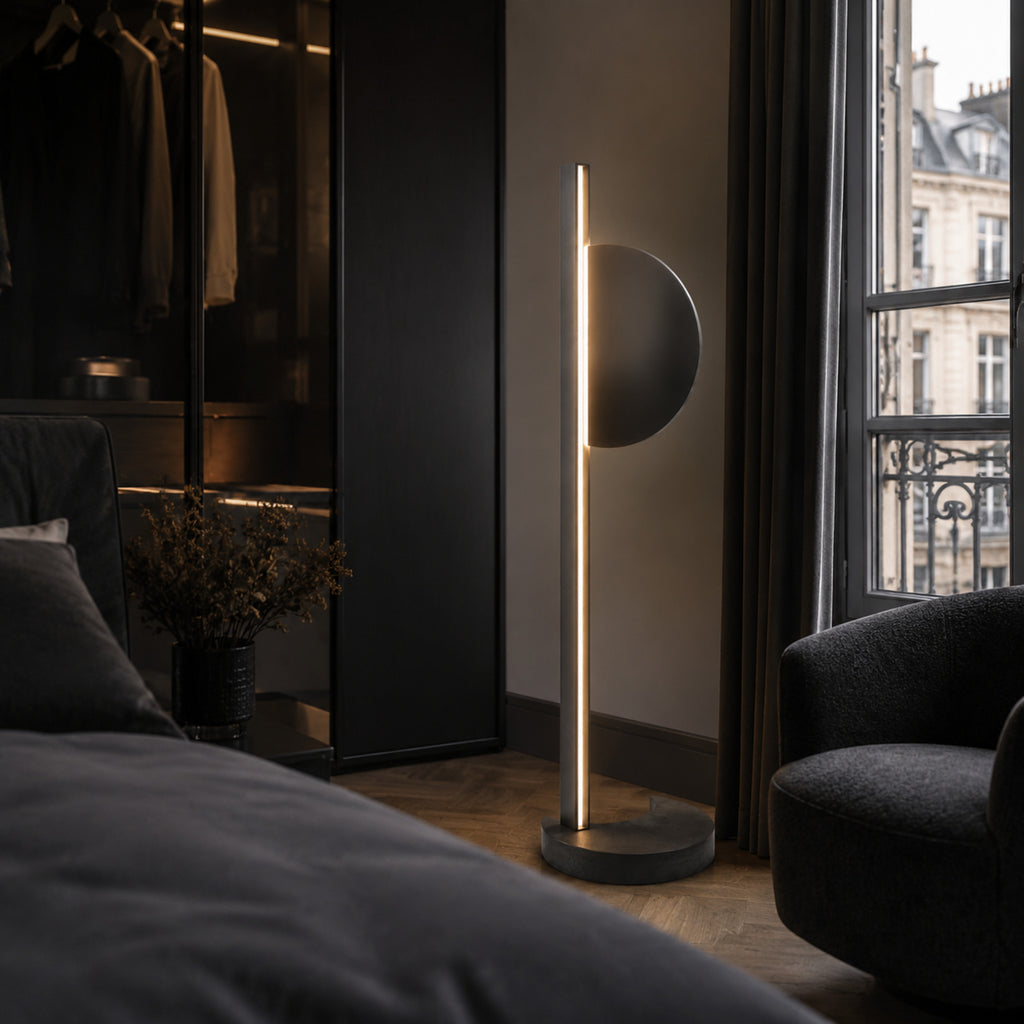 Lampadaire LED Eclipse Verticale – Éclairage design noir contemporain