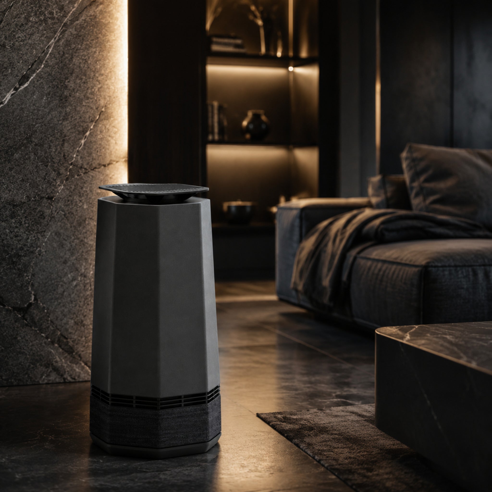 Purificateur d’air Basalte – Filtration compacte design graphite