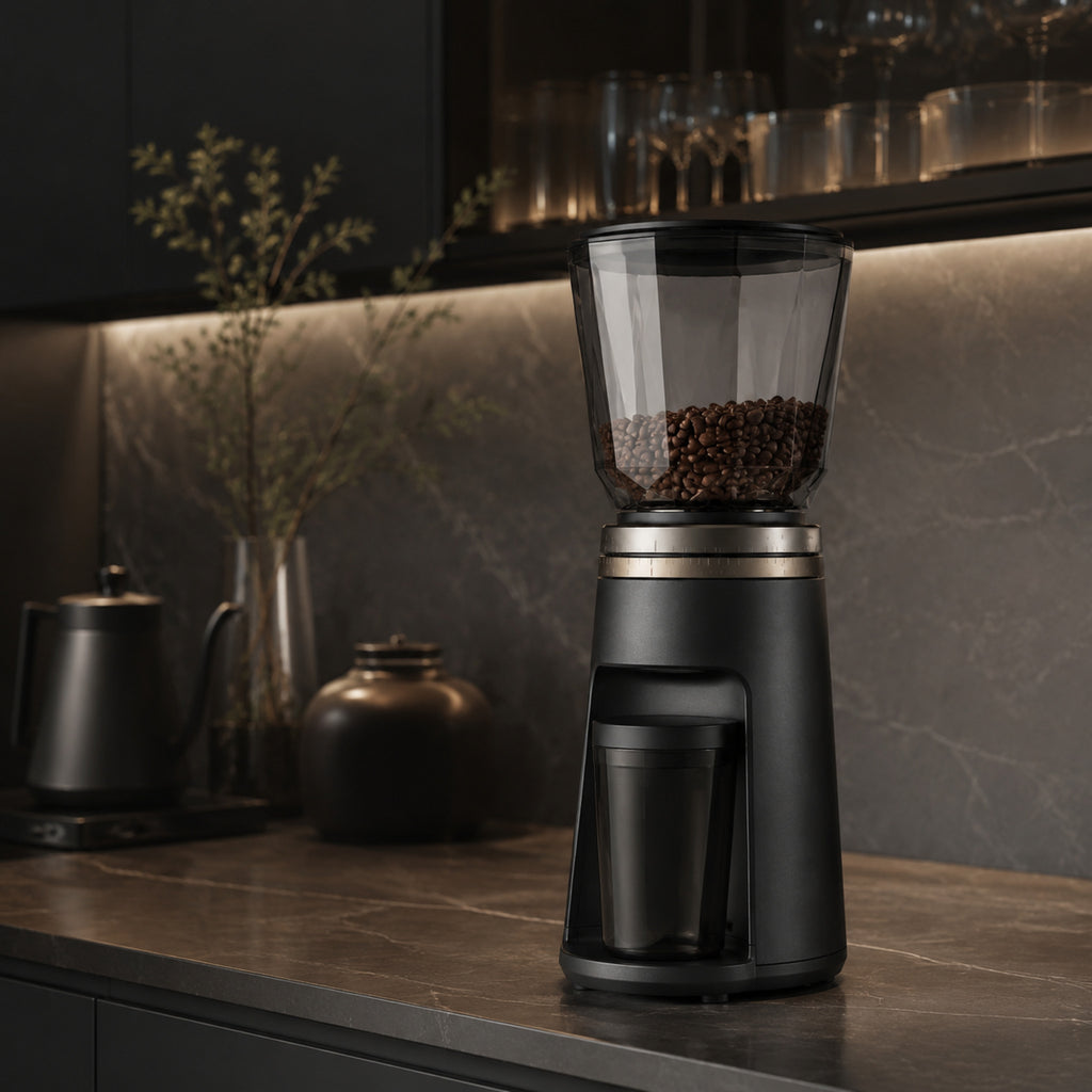 Moulin à café électrique Nox – Broyeur réglable noir et verre fumé