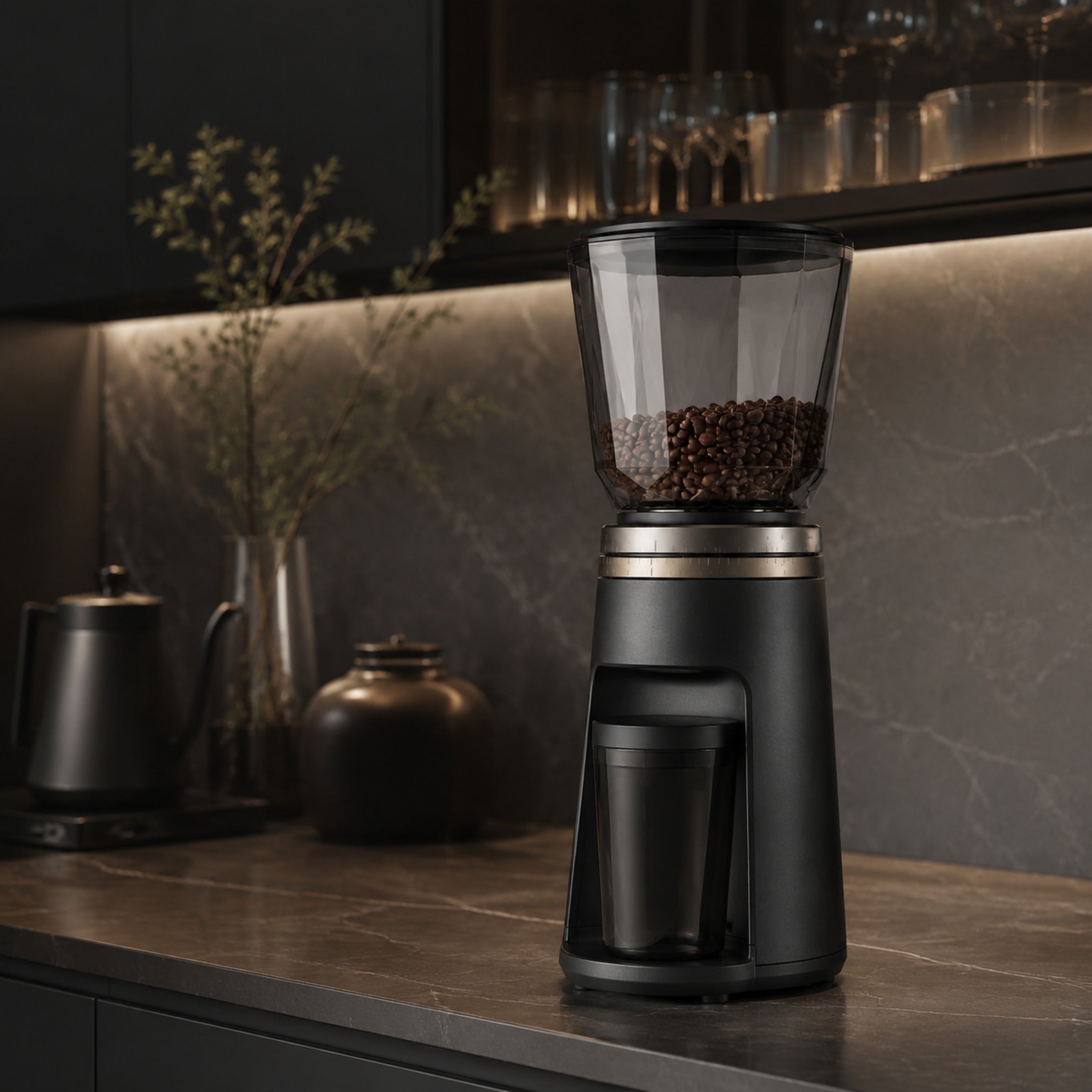 Moulin à café électrique Nox – Broyeur réglable noir et verre fumé