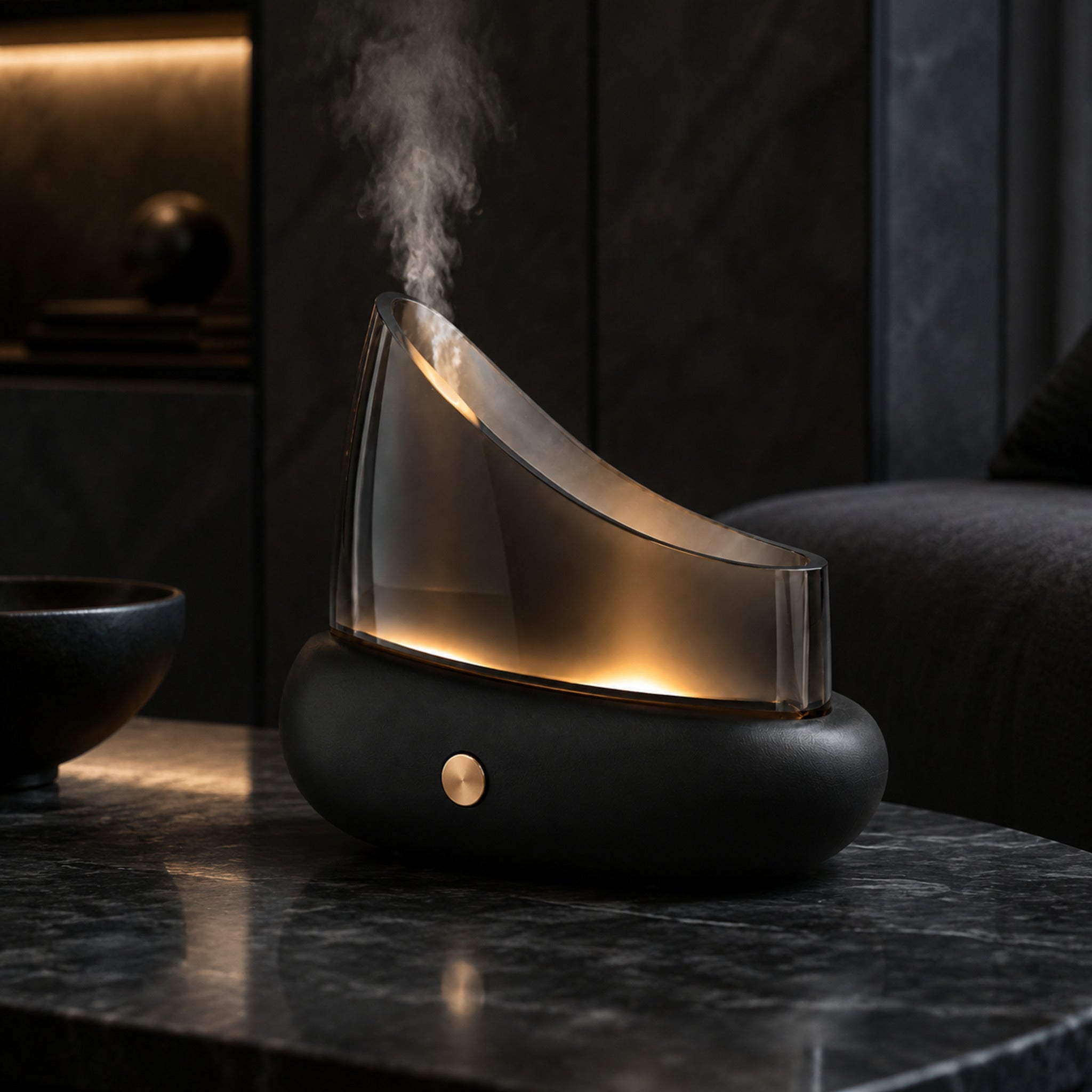 Diffuseur d’arômes Ombre – Brumisateur en verre fumé avec lumière douce